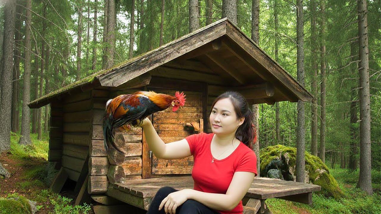 Full video: 7 Days to Build a Log House, Set a Trap for Wild Chickens - She Survival in the Wild