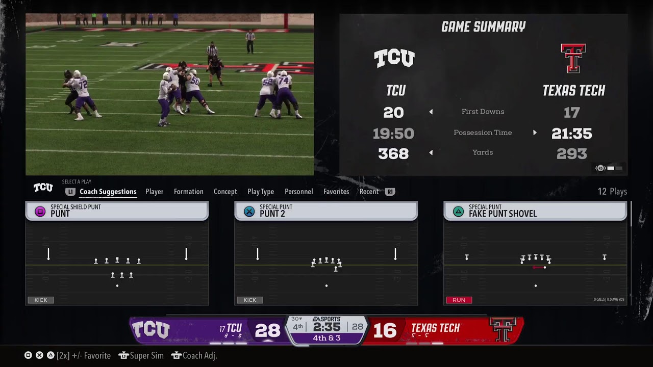 EA College Football 26 Sooner Magic Dynasty 2031 Week 13 TCU @ Texas Tech