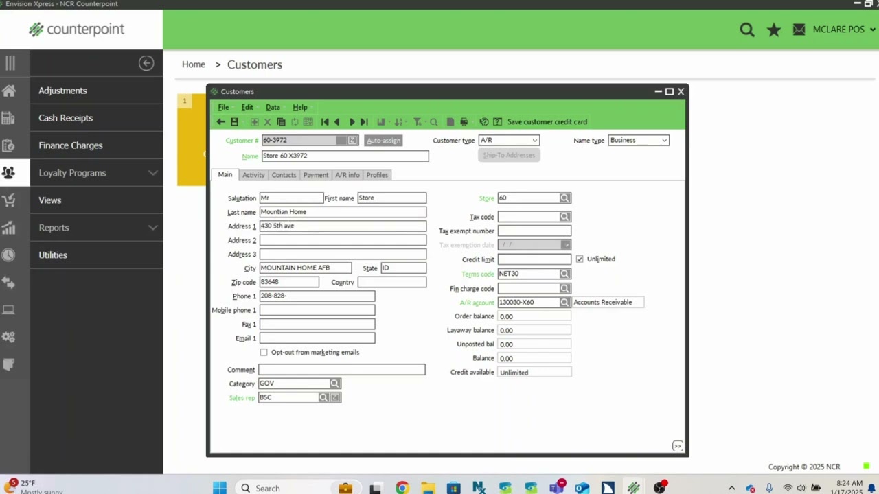 Creating a Customer Profile in CounterPoint