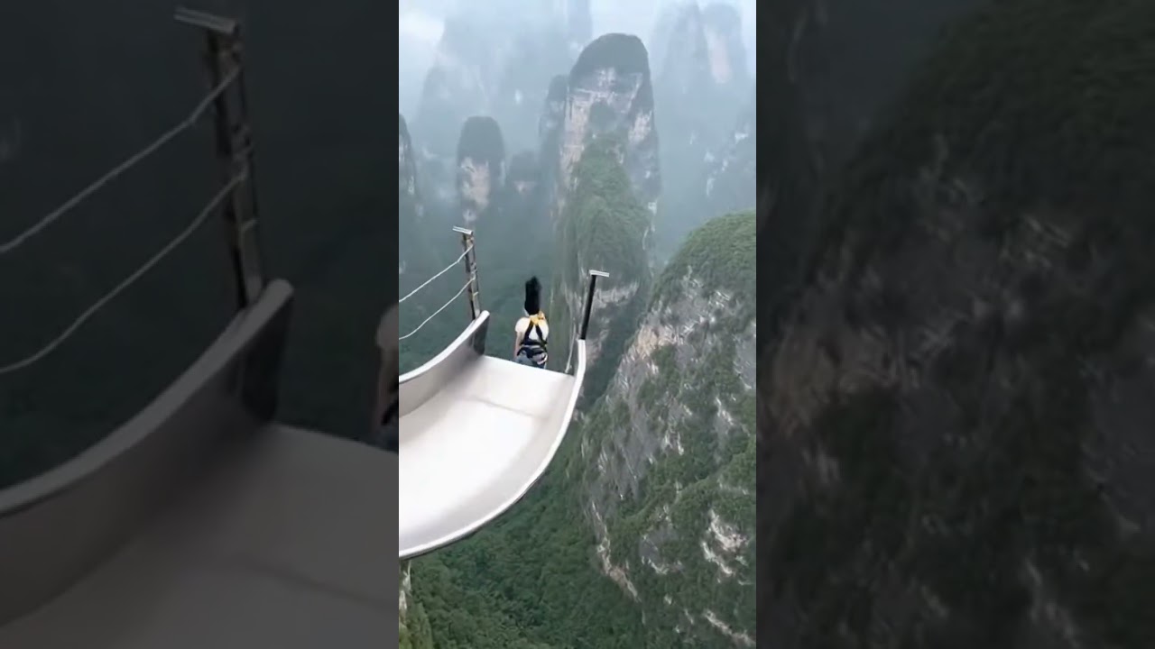 Cliff Slide On A Steep Descent, Then Quick Turn And Sliding Up At Incredible Speeed#slide
