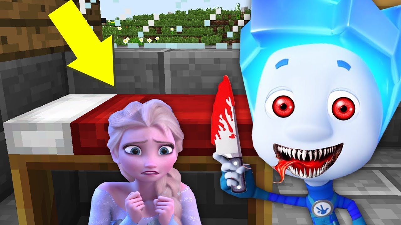 ЭЛЬЗА ПРЯЧЕТСЯ ПОД КРОВАТЬЮ ОТ НОЛИК EXE МОНСТР В МАЙНКРАФТ ХОЛОДНОЕ СЕРДЦЕ ФИКСИКИ MINECRAFT