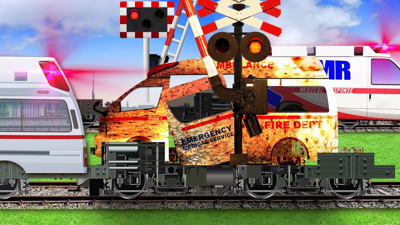 さびついた老朽化の救急車をなおす世界のふみきり | 4k | Rusted the ambulance to be fixed by railroad crossings