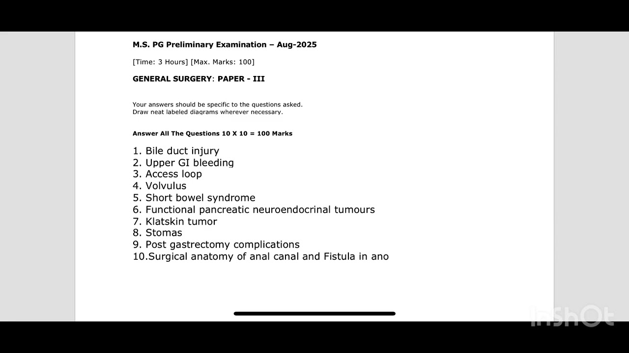 M S General surgery question paper 2025: model paper: 2025