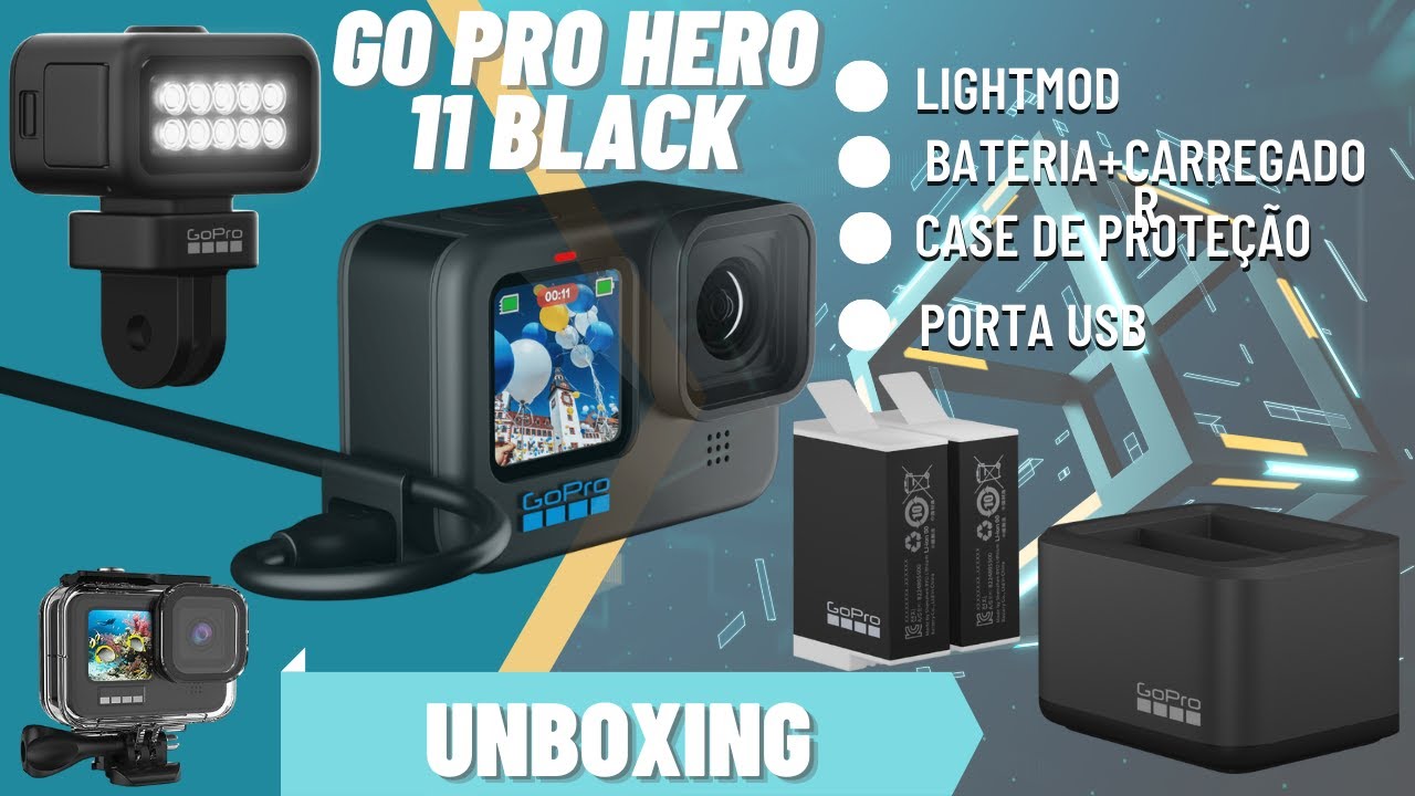 Go Pro Hero 11 Black - Unbox Lightmod+Bateria Carregador+CaseEstojo+PortaUSB