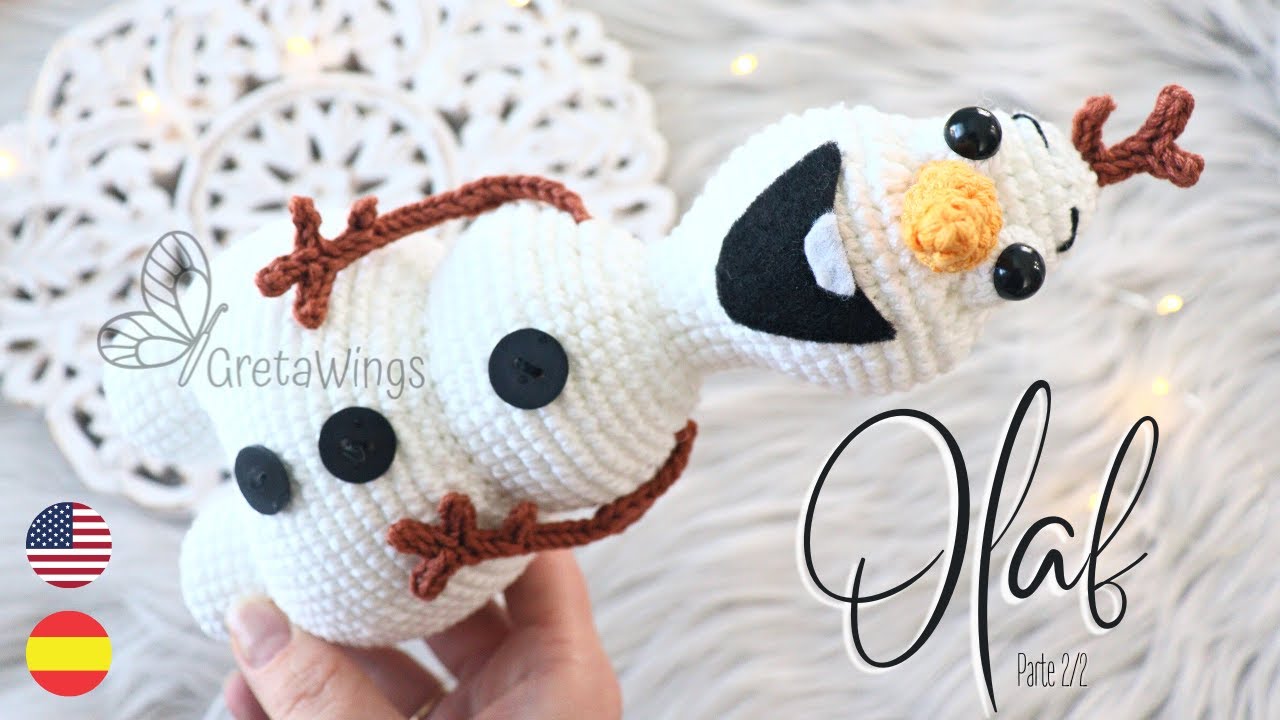 Como hacer a Olaf Muñeco de nieve de Frozen Parte 2/2 CROCHET AMIGURUMI Sub 🇺🇸🇪🇸/ GretaWings