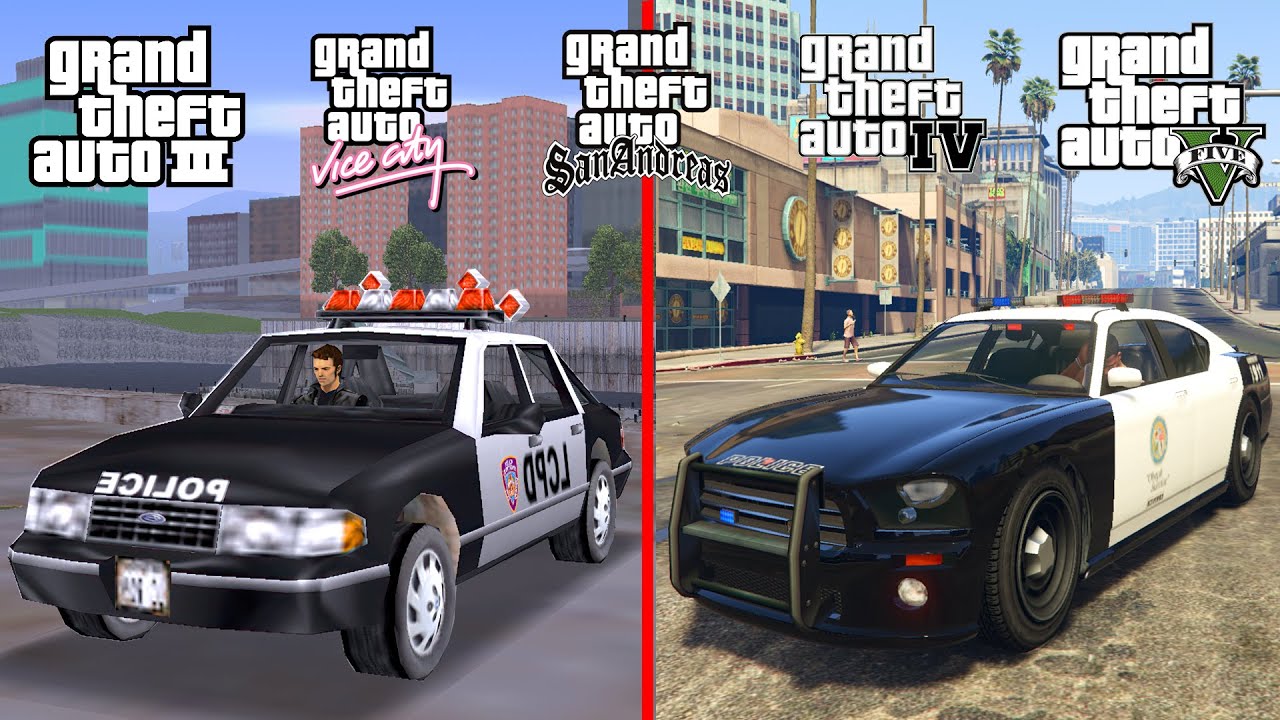 EVOLUCIÓN en COCHES de POLICIA en GTA - GTA 3 | GTA vc - GTA sa | GTA 4 - GTA 5