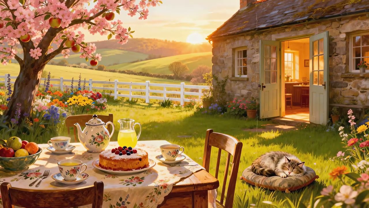 Cozy Sunset Tea in the Garden | Vintage 1940s Oldies in Another Room for Relaxation & Sleep