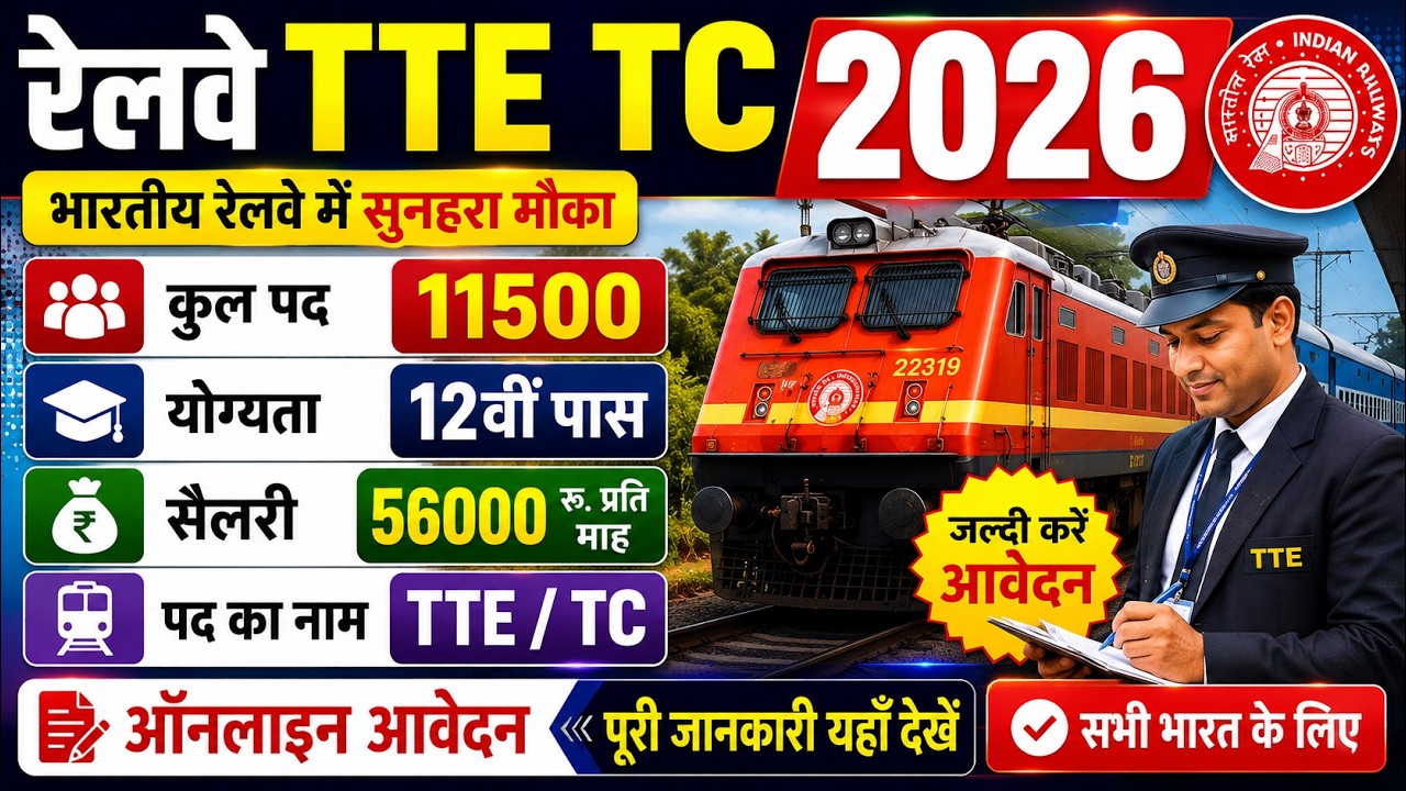 Railway TTE TC New Vacancy 2026 | Railway TC Vacancy 2026 | RRB TTE Recruitment 2026 |Railway Bharti