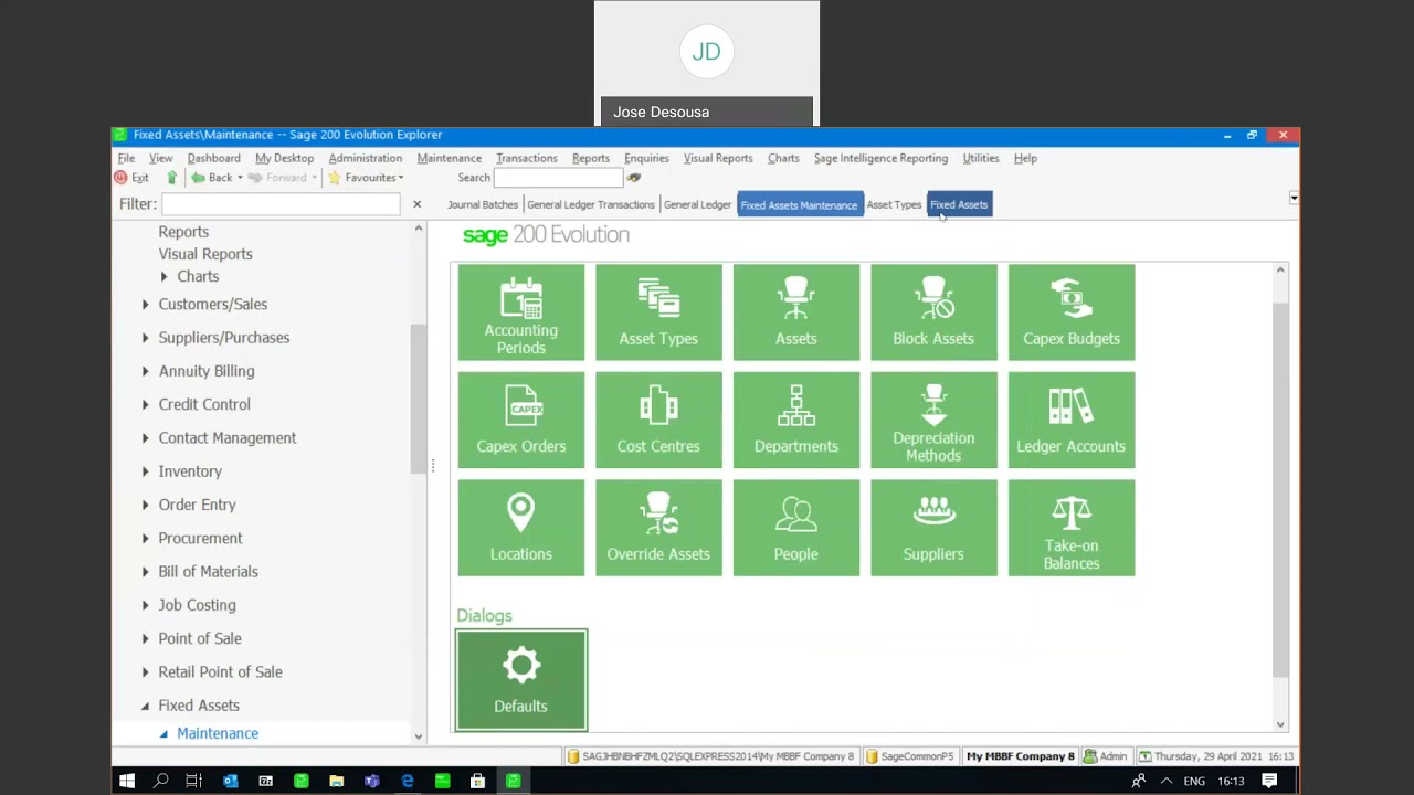Sage 200 Evolution  How to generate a Fixed Assets GL Depreciation Batch