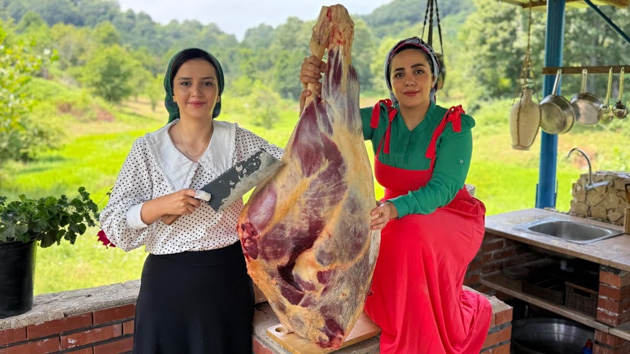 Butchering and Cooking a large beef thigh with chickpeas and saffron rice