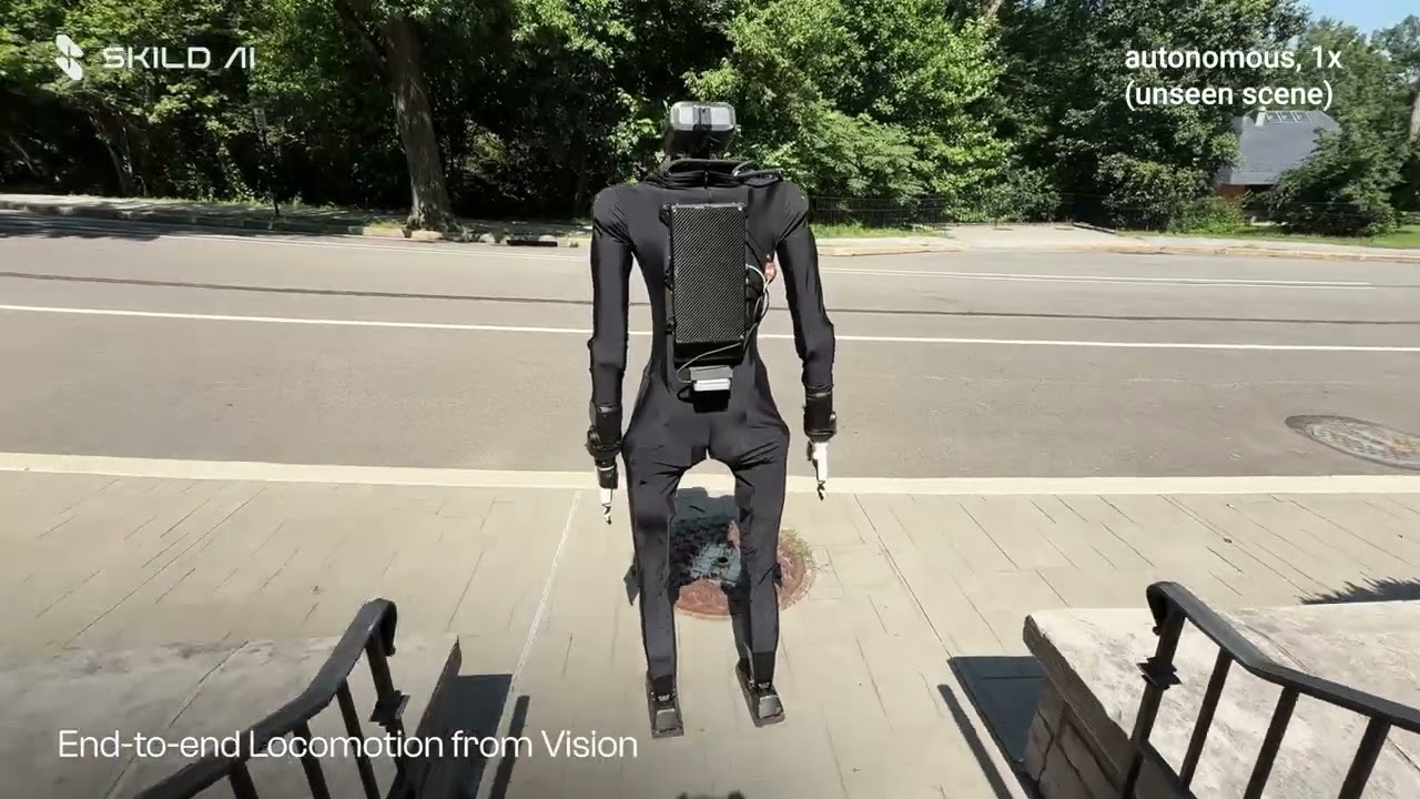 Humanoid taking a stroll in a park full of stairs