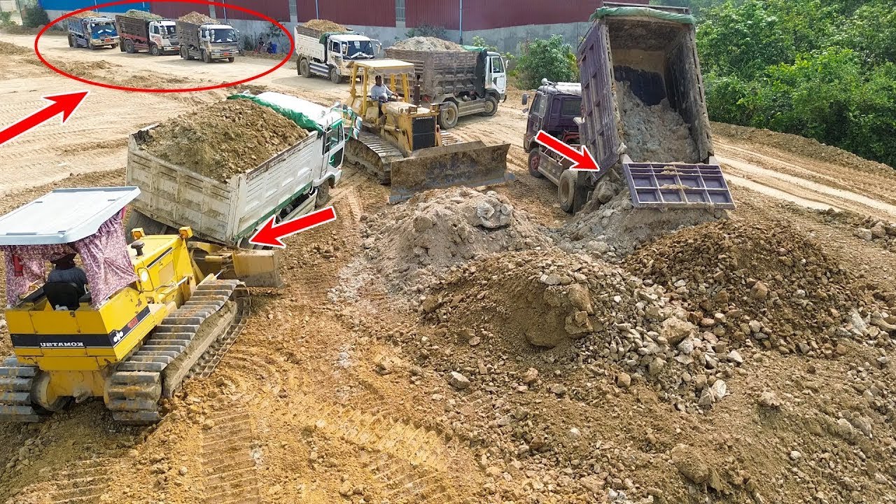 Project Update!! Bulldozer Komatsu D30P and Heavy Dozer D52P Pushing Soil Stone Fill the Land