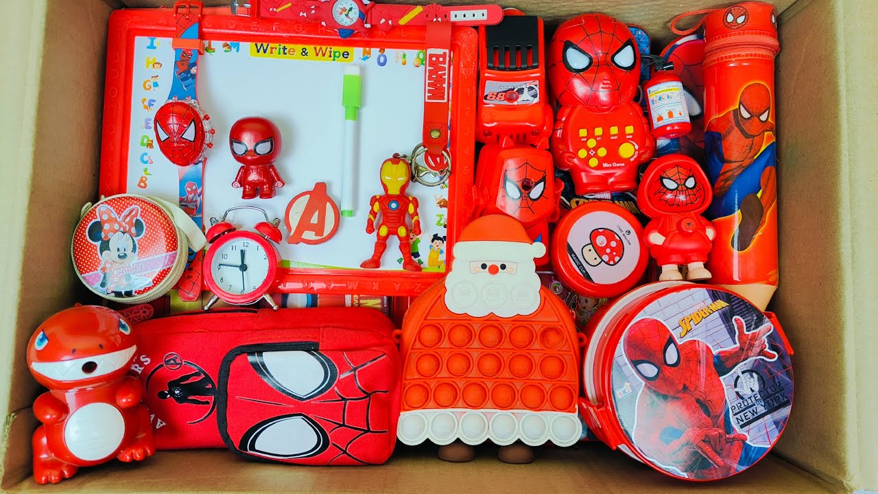 Unboxing Fancy Red Stationary 📚 Writing Board, Geometry Box, Pouch, Sharpener, Lunchbox, Watch, Pen