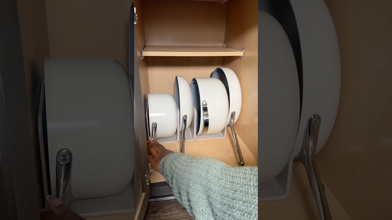 setting up my new caraway pots and pans 🤍 #organizedhome #organization #asmr #aesthetic #shorts