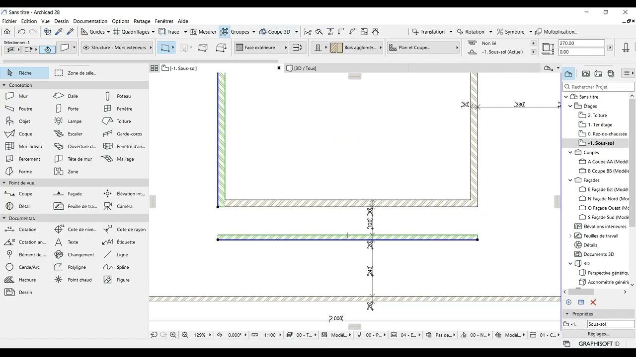 Projet complete d'archicad 28 partie:3 Sous sol