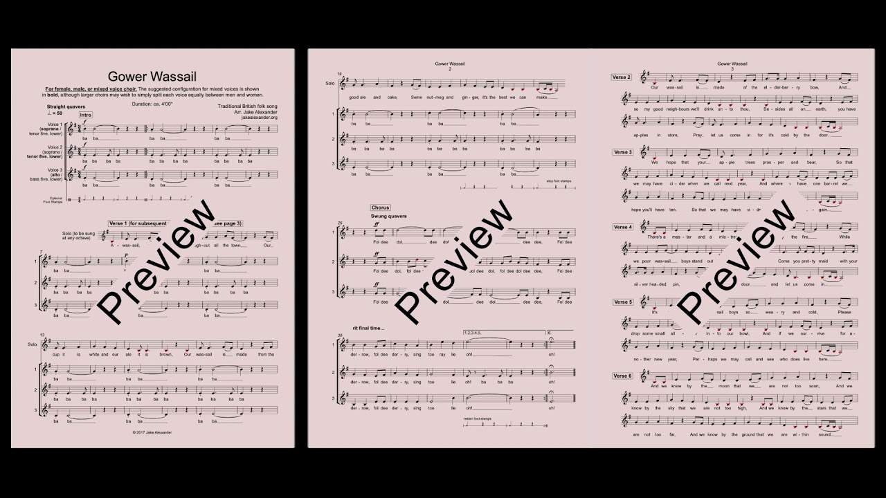 Gower Wassail, an a cappella arrangement for female, male or mixed voice choir