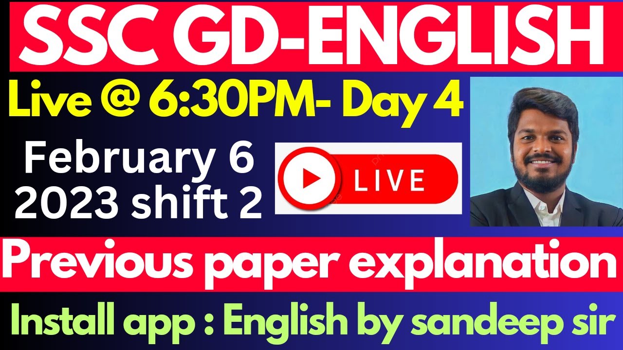 🔴LIVE@6:30PM 🔴 SSC GD ENGLISH LIVE  CLASS | PREVIOUS PAPER EXPLANATION  FEBRUARY 6 SHIFT  2 TELUGU
