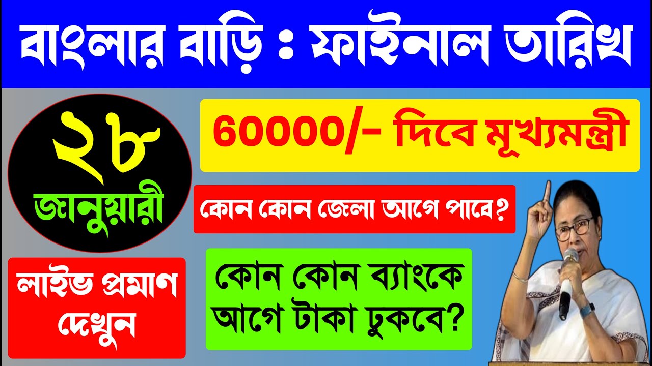 ফাইনাল খবর : ২৮ জানুয়ারী থেকে বাংলার বাড়ি ৬০,০০০ টাকা দেওয়া শুরু হবে! Banglar bari payment date