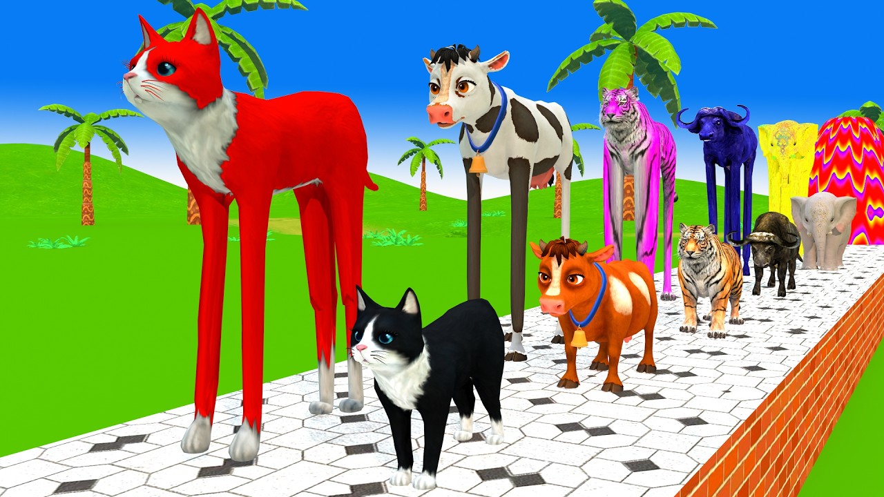 Long Slide Game With Cow Elephant Gorilla Hippopotamus Tiger 3d Animal Game Funny 3d Animals