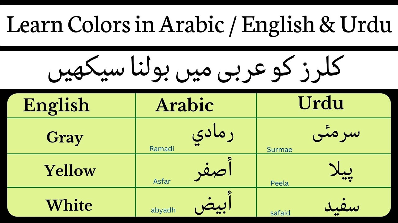 Arabic Colors | Learn Colors in Arabic / English & Urdu | Urdu to English | Arabic to English |