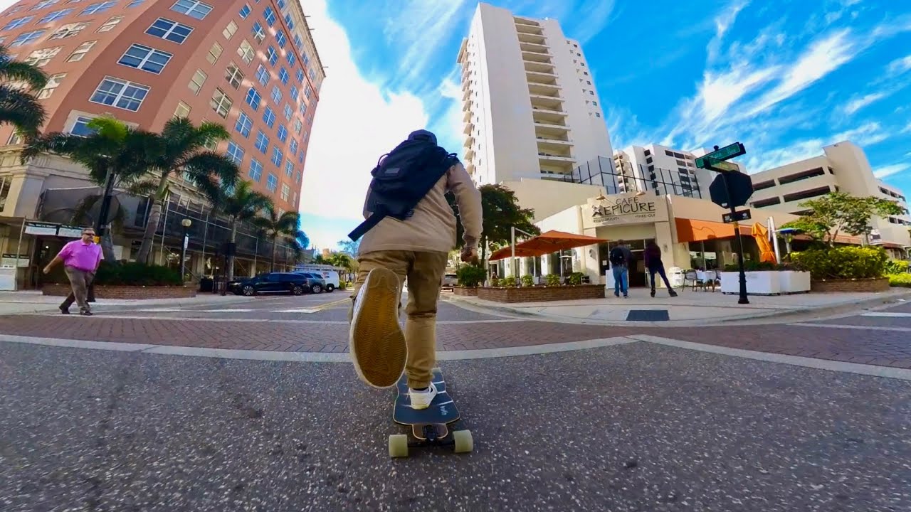 Urban longboard commute downtown Sarasota Florida