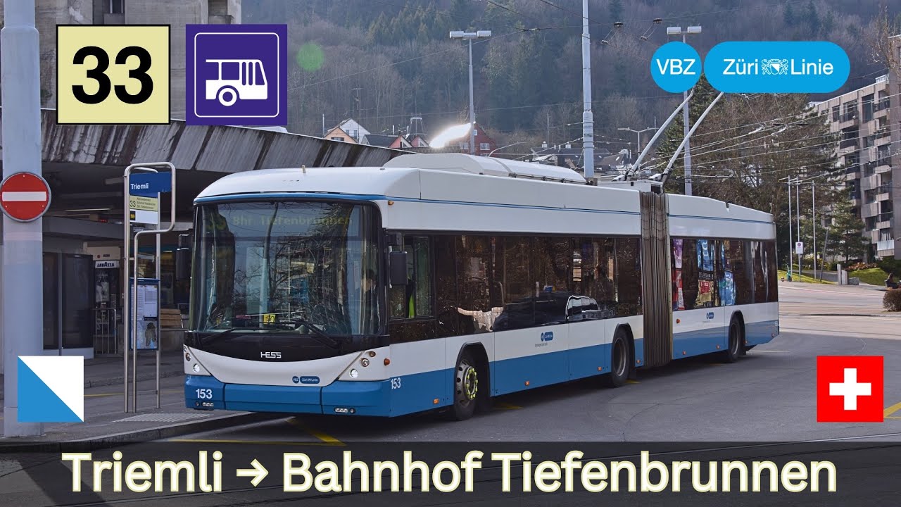 Bis an den Seerand:🇨🇭Z&uuml;rich VBZ Buslinie 33 | Triemli &rarr; Bahnhof Tiefenbrunnen [4K]