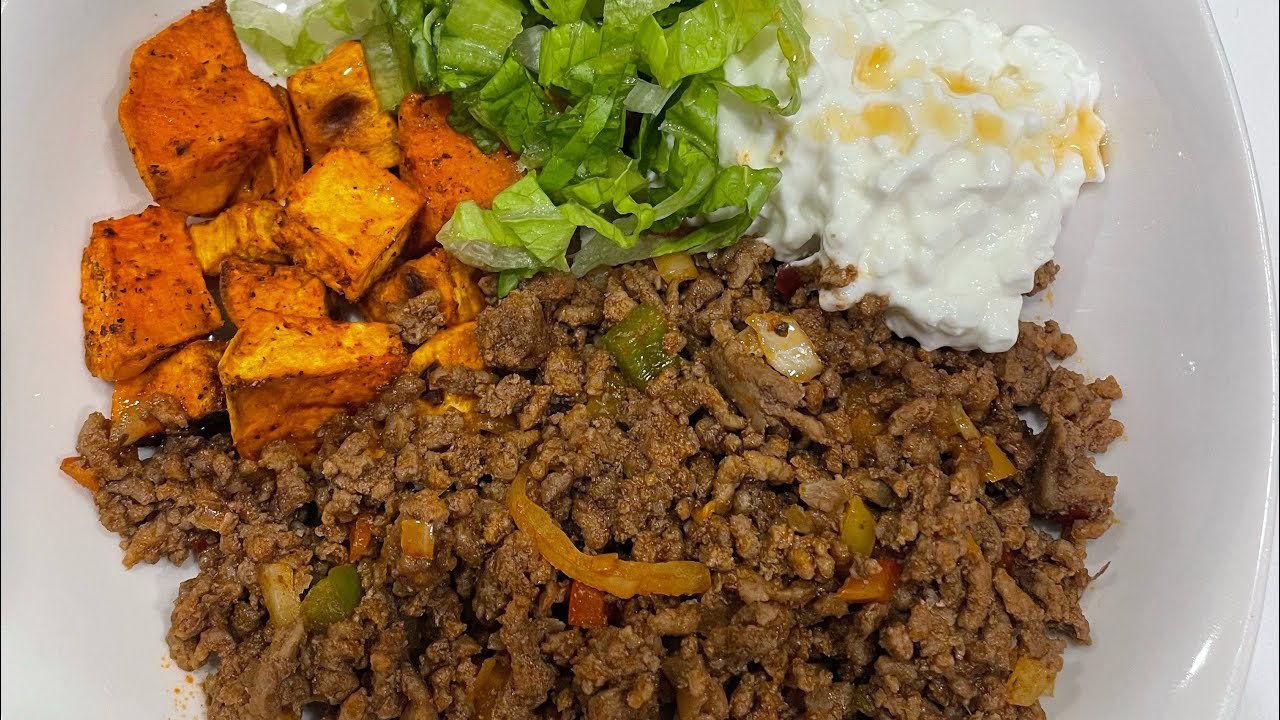 Cook with me: Sweet Potato Beef Bowl with Hot Honey Sauce 