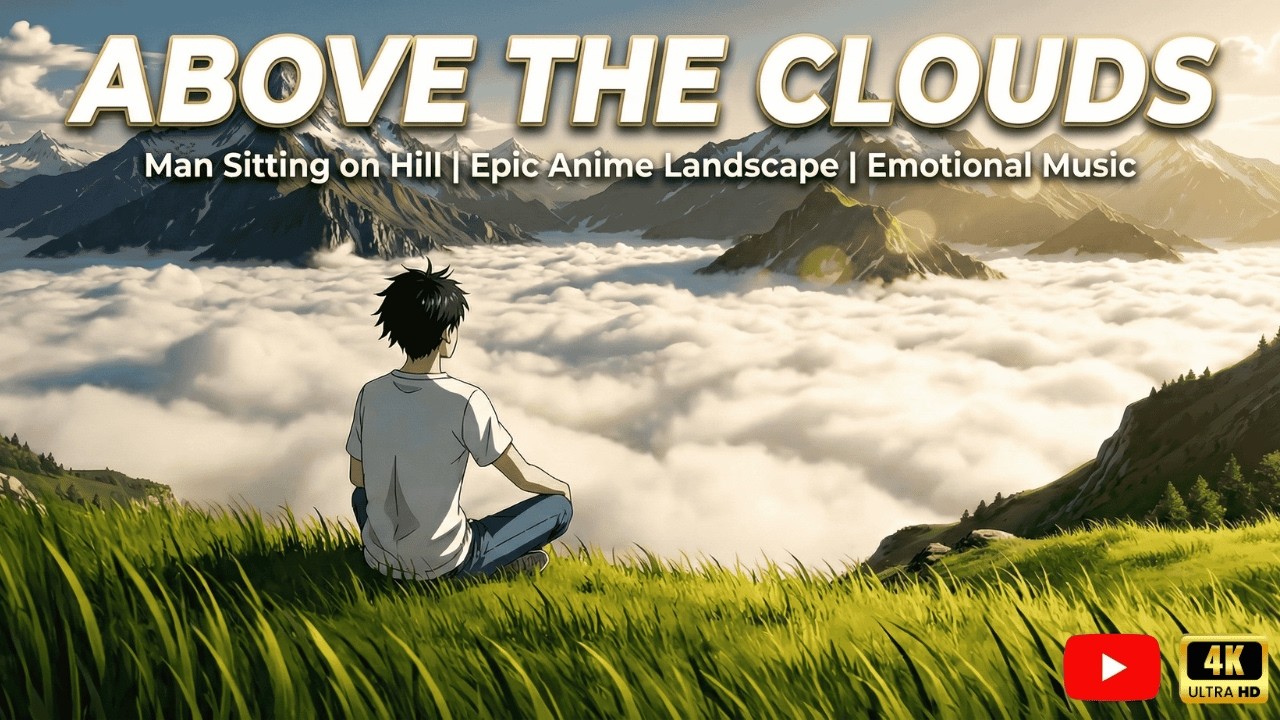 Above the Clouds: Man Sitting on Hill - Epic Anime Landscape & Emotional Music