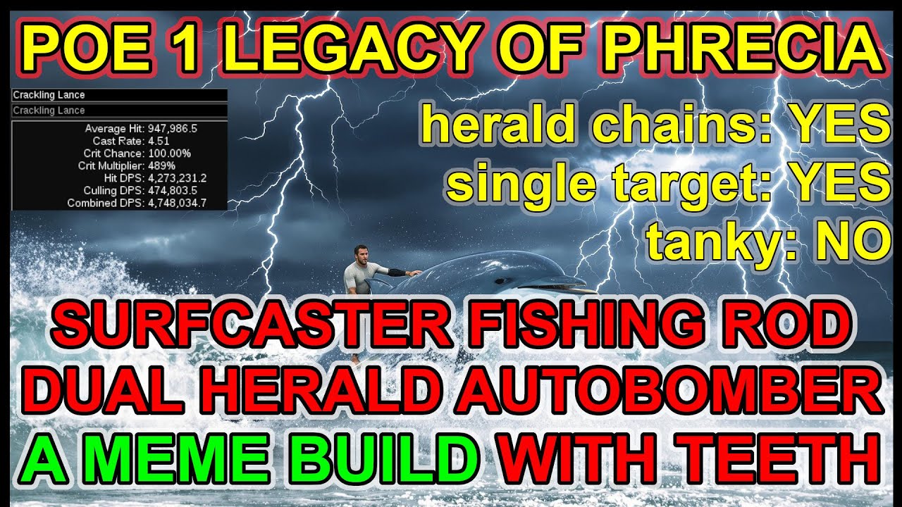 POE 1 - Legacy Of Phrecia Meme Build With Teeth- Surfcaster Fishing Rod Autobomber - Path of Exile 1