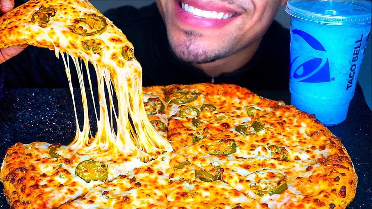 ASMR | CHEESE PIZZA | BIG BITES | TACO BELL FREEZE DRINK | EATING SHOW MOUTH SOUNDS MUKBANG JERRY