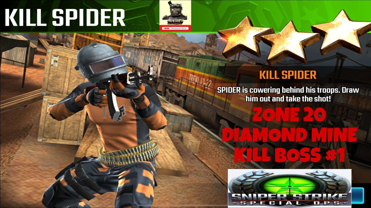 Campaign Zone 20 Diamond Mine Kill Spider Kill Boss #1 Sniper strike : special ops