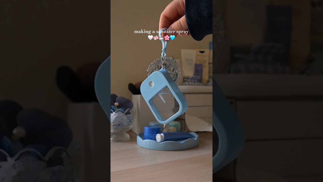 making a sanitizer spray 🤍🧼🦢🌸🩵 #diy #purseessentials #restock #cleaning #cleantok