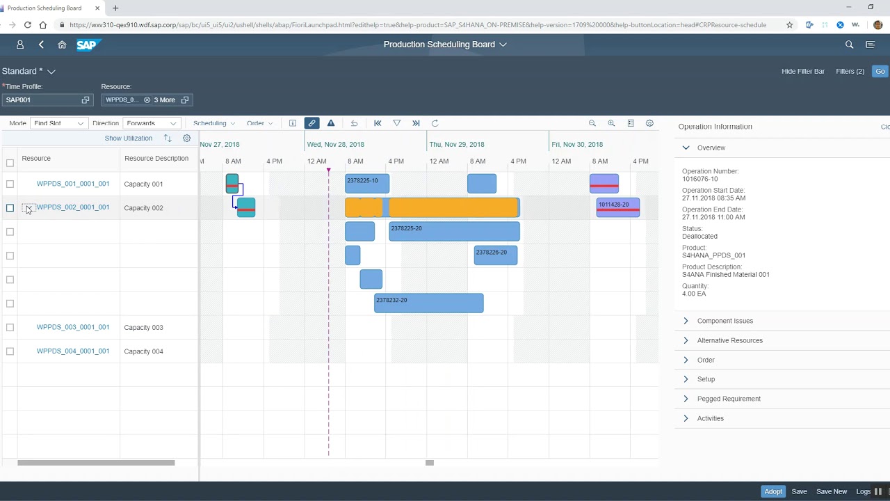 SAP S/4HANA Production Scheduling Board Fiori App