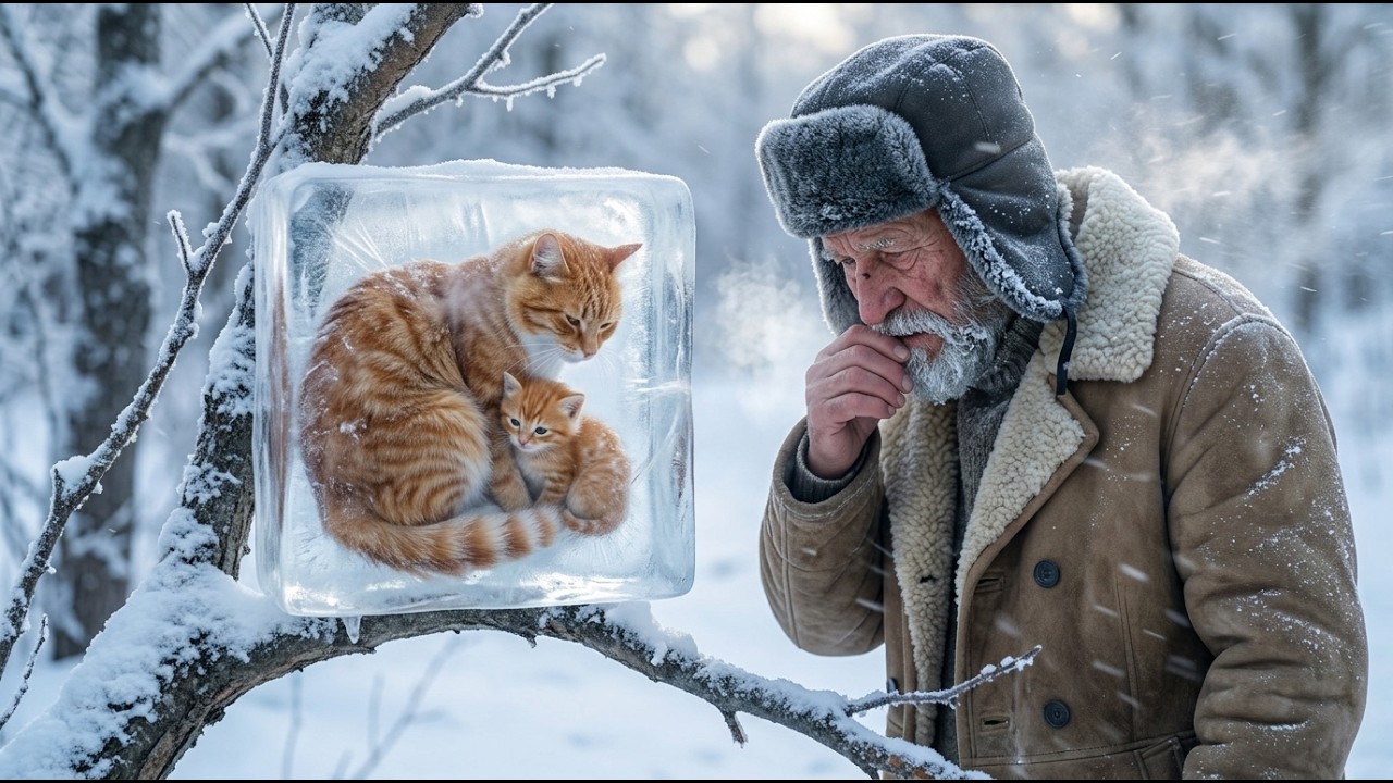An 80-year-old man saved a frozen cat and her kitten from a tree branch – Siberia, -71°C