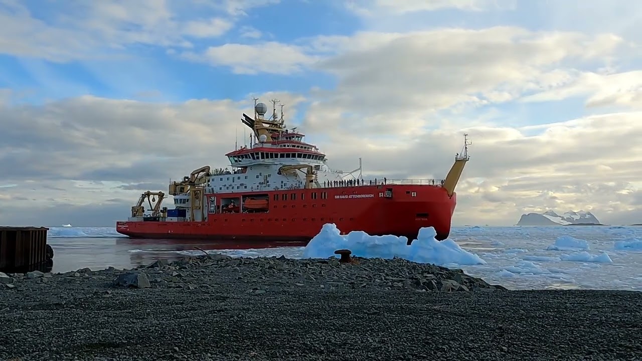RRS Sir David Attenborough leaving Rothera Base Antarctica 31/01/26