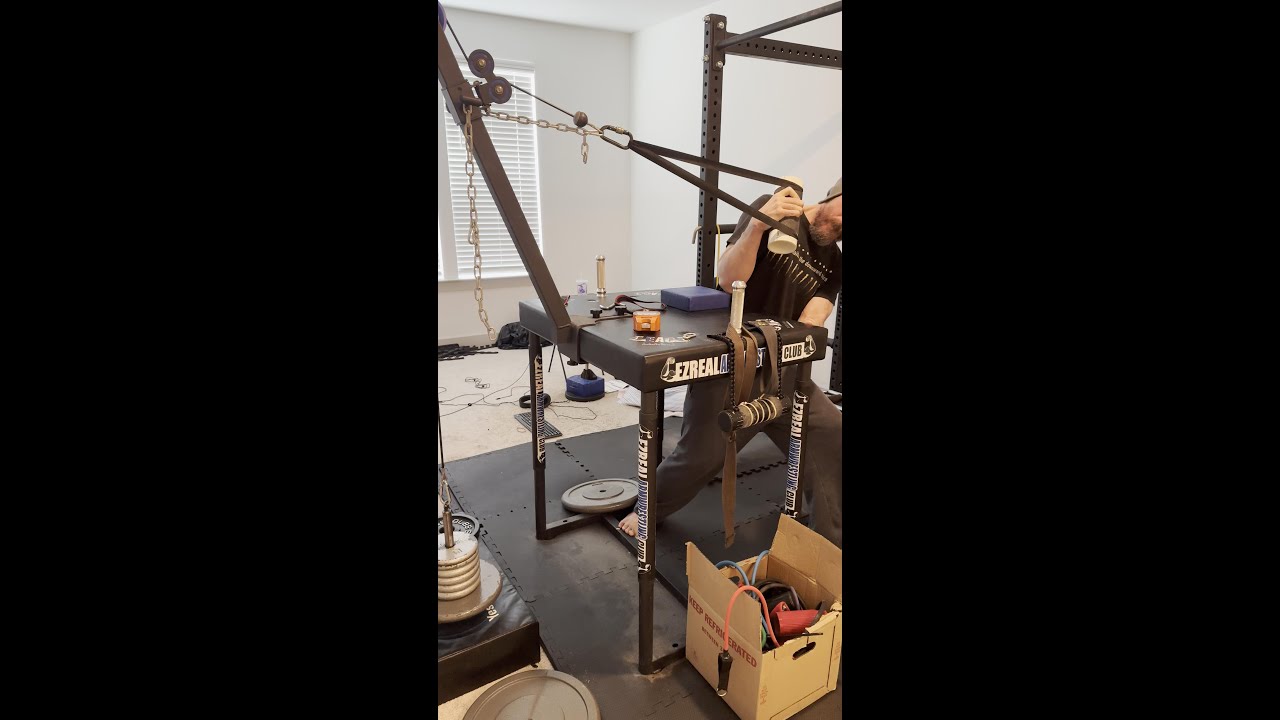 Arm wrestling exercises. Back to side pressure! Plyometric set of 10 against a chain @ 70lb