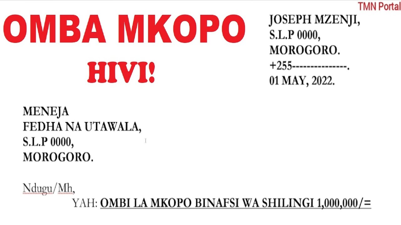 BARUA YA KUOMBA MKOPO