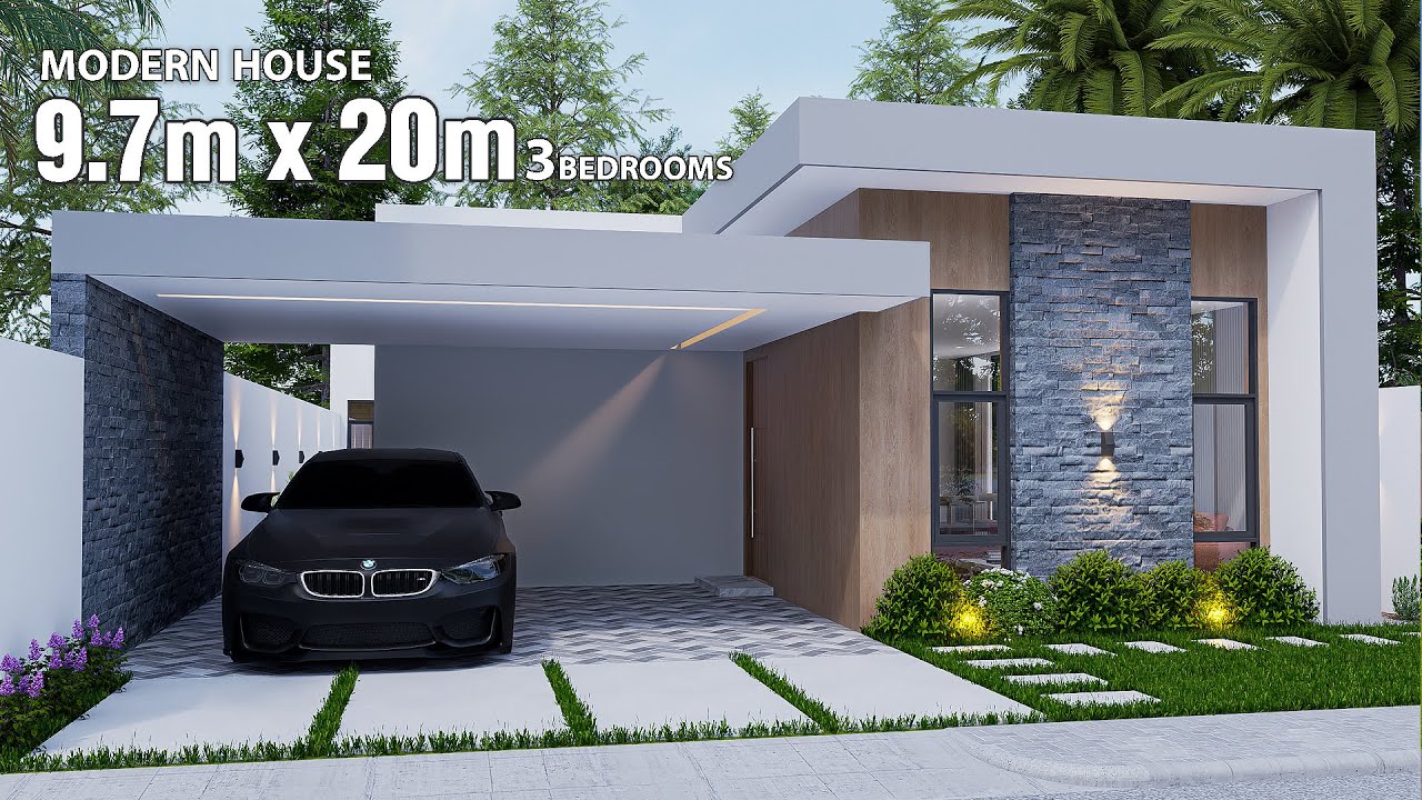 Modern House Design | 9.7 x 20 Meters Floor plan | 3Bedrooms