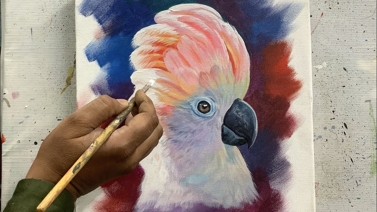 Painting: A Major Mitchell’s cockatoo realistic acrylic painting || ARTOHOLIC