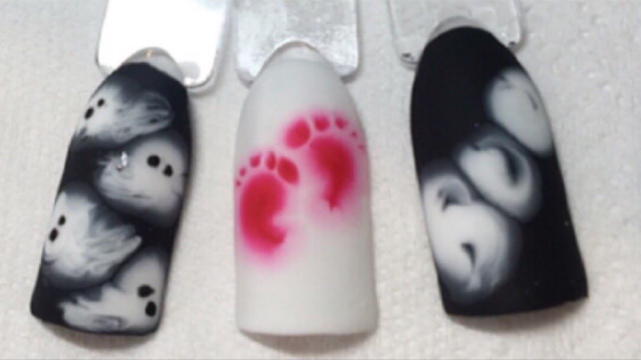 Cute Matte Halloween Nail art with gel polish and blooming gel