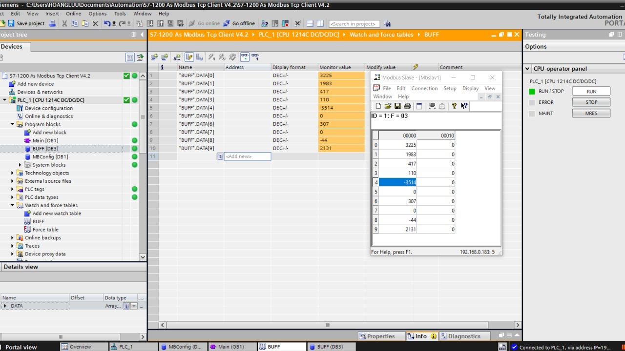 💢 S7 1200 As Modbus Tcp Client V4.1