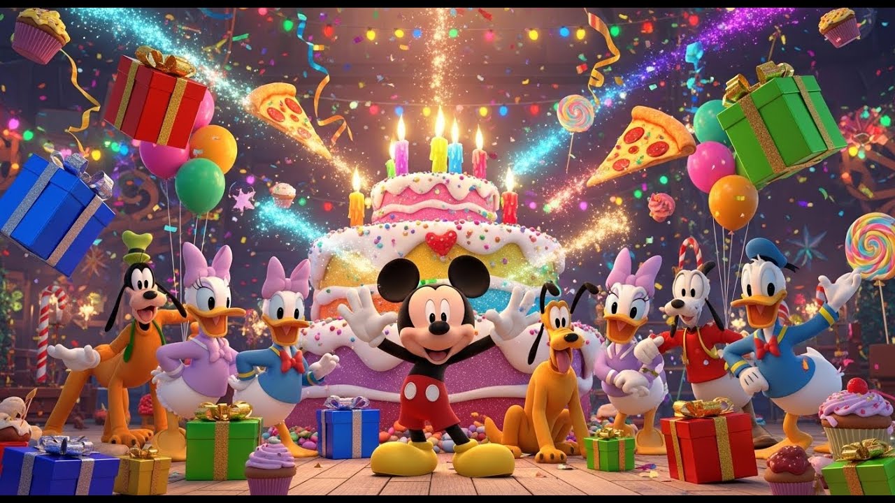 🎄🍕 Mickey & Friends’ Magical Happy Christmas Day Cake & Pizza Party! 🎉🎂