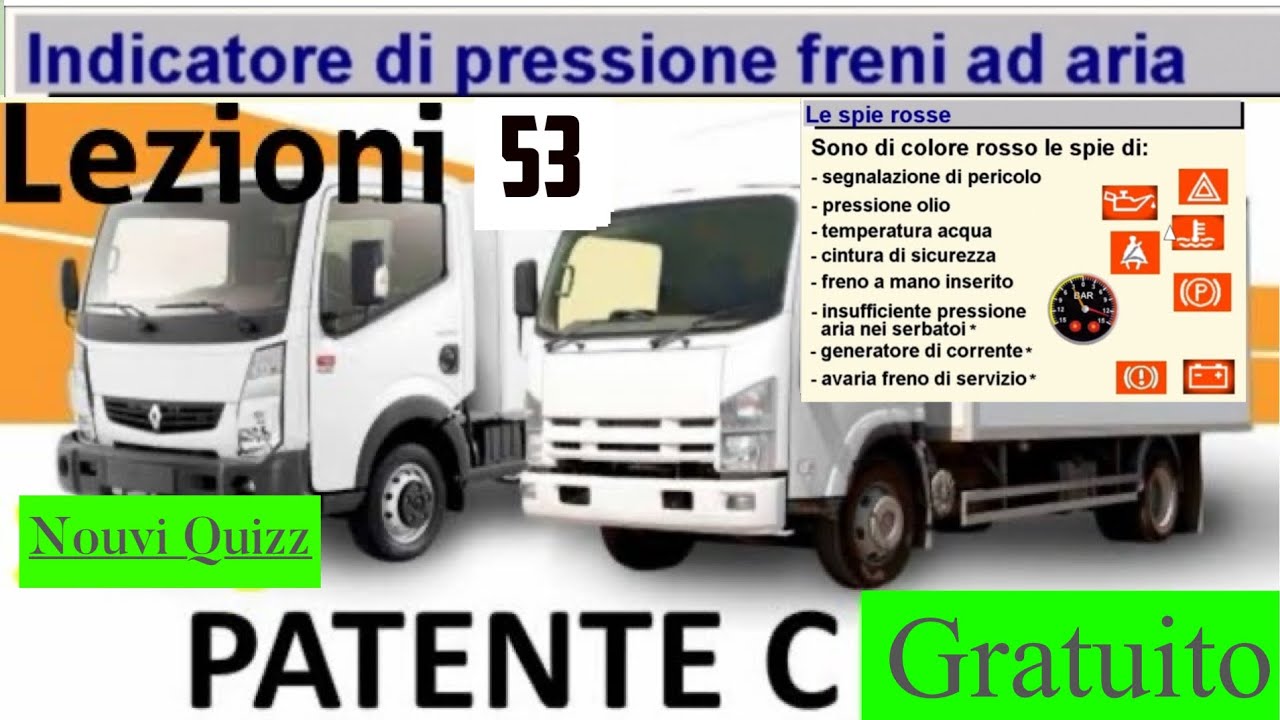 Patente C lezioni 53 Gratuito | Patente C Nouvi Quiz | le spie rosse | patente di guida per camion