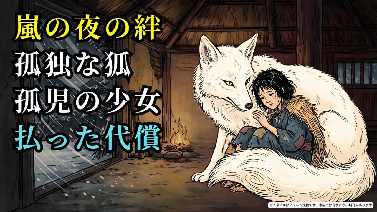 嵐の夜 一匹の狐が孤児の少女に命を救われた。10年後、彼は自分の命と引き換えに彼女の未来を救った (AIフィクション) | 野談 | 伝説 | 昔話 | 説話 | 民話