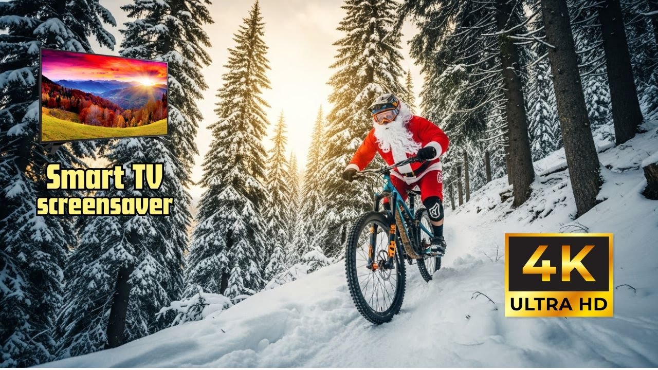 Christmas MTB Screensaver 4K | Santa Claus Riding a Mountain Bike | Natale