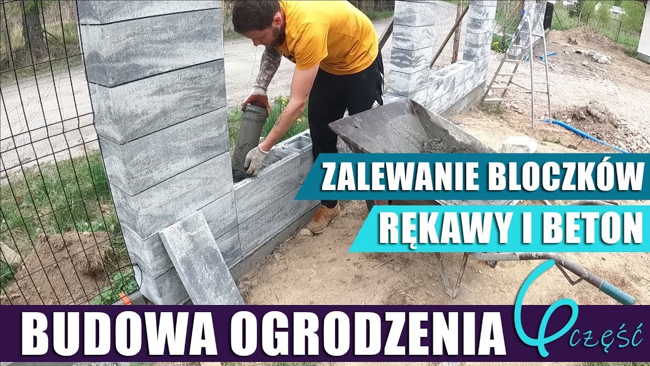Zalewanie słupków odpowiednim betonem. Bloczki betonowe Joniec Roma Horizon kolor Marengo