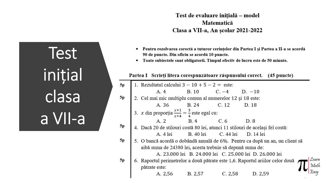 Clasa VII  Test initial 2021 2022