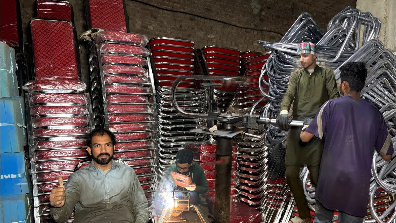 Kursi banane ka tarika in Pakistan!Banquet chair manufacturing process! Steel chair making process