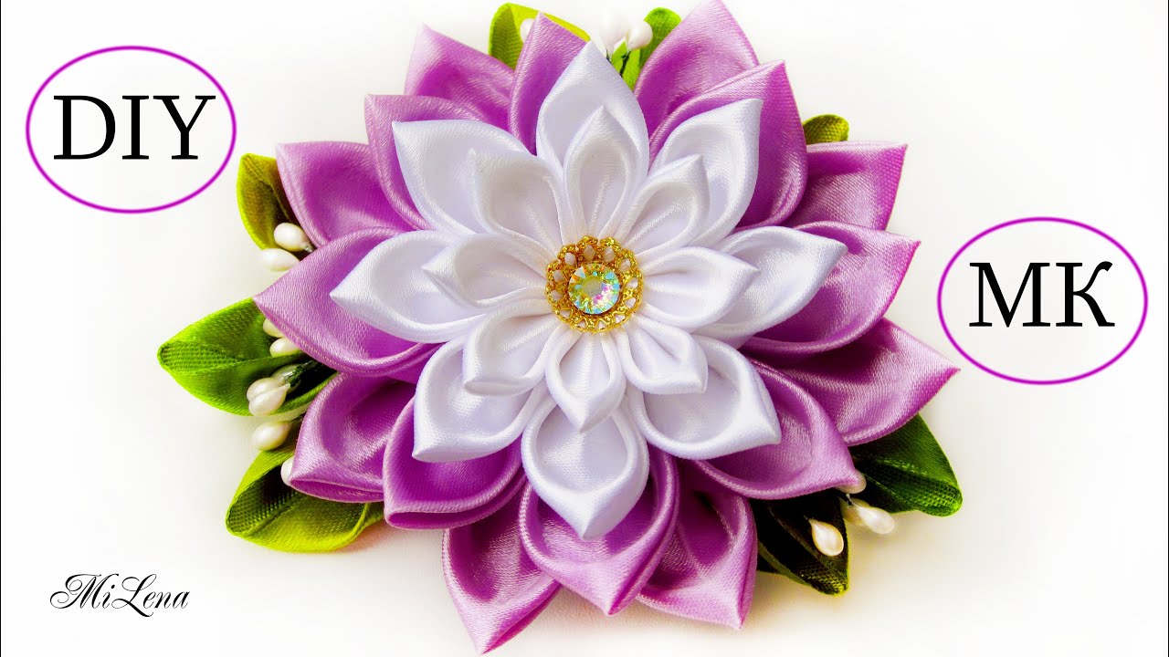 Цветок канзаши, Лилия, МК / DIY Nymphaea Kanzashi / DIY Lily