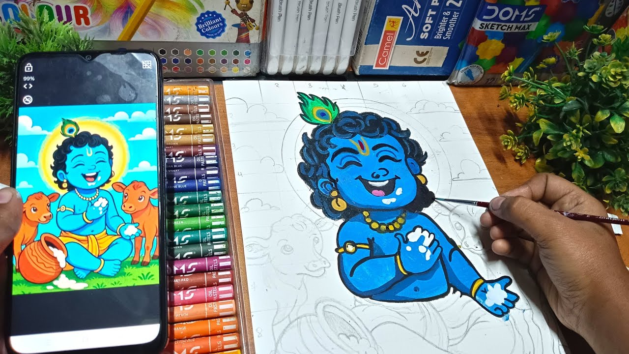 Cute Little Krishna Drawing 😍 with acrylic colour || Easy Little Krishna Drawing ||Part - 2 Coloring